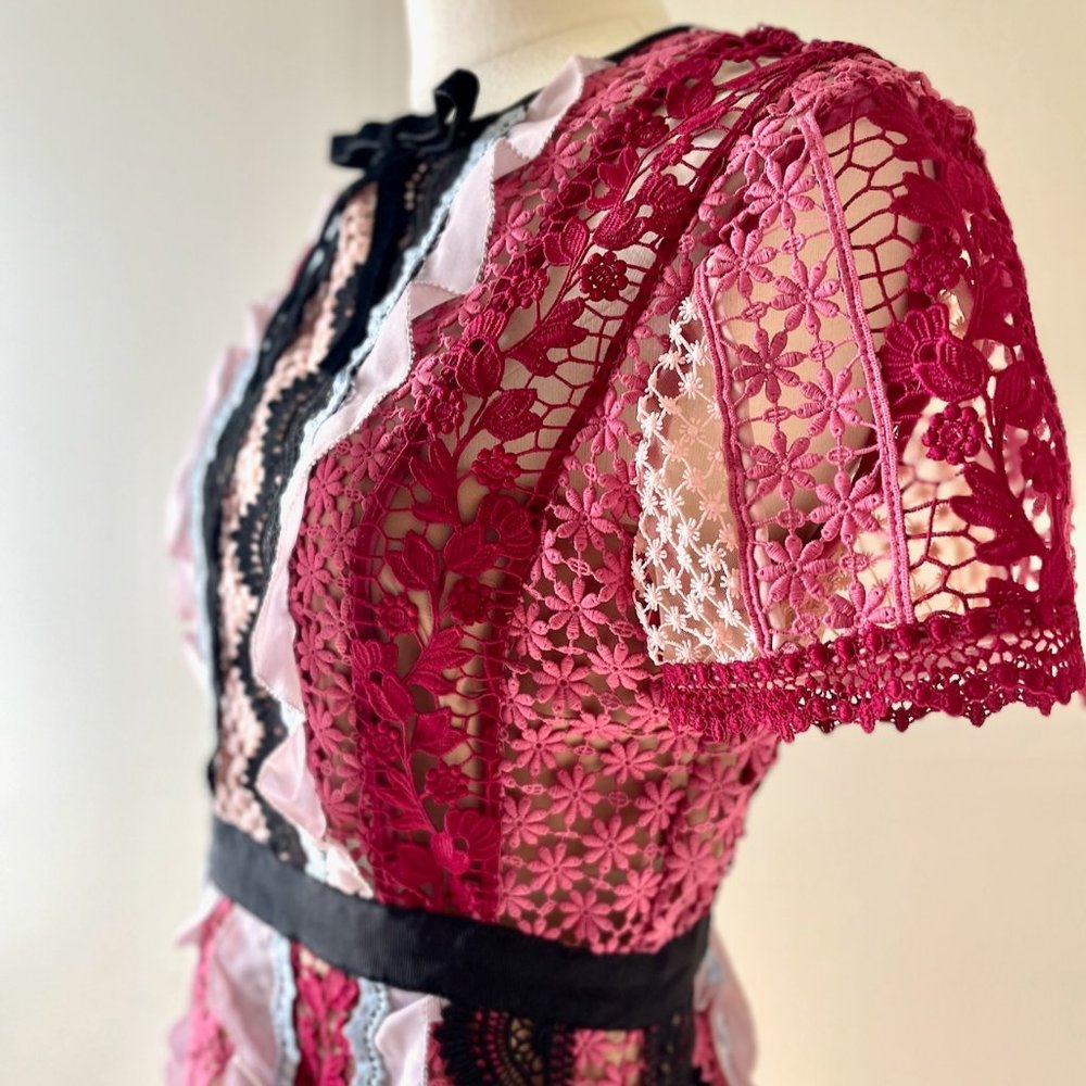 Self Portrait, Bellis Paneled Lace / Embroidery Paneled Mini Dress, size 6